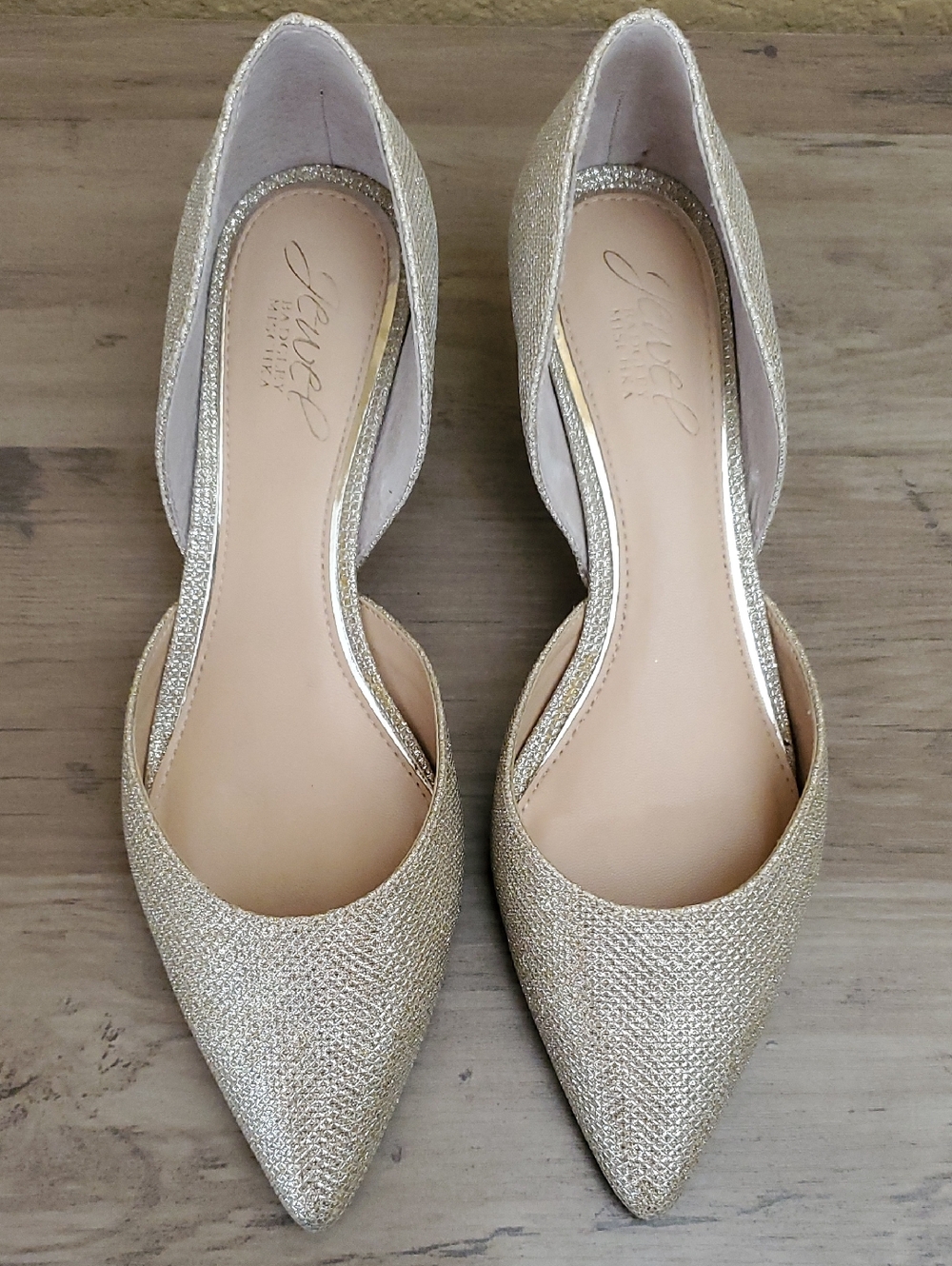 JEWEL BADGLEY MISCHKA Dotty Soft Gold Glitter D'Orsay Kitten Heels SIZE: 6½W
